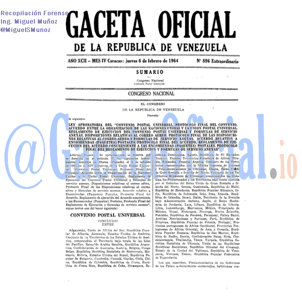 Gaceta Oficial 896 del 6 Febrero 1964