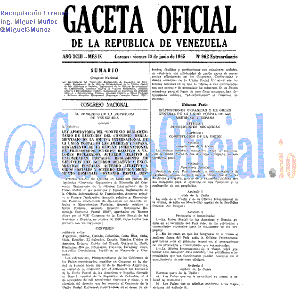 Gaceta Oficial 962 del 18 Junio 1965