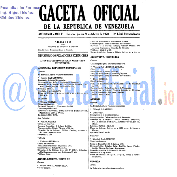 Gaceta Oficial 1382 del 26 Febrero 1970