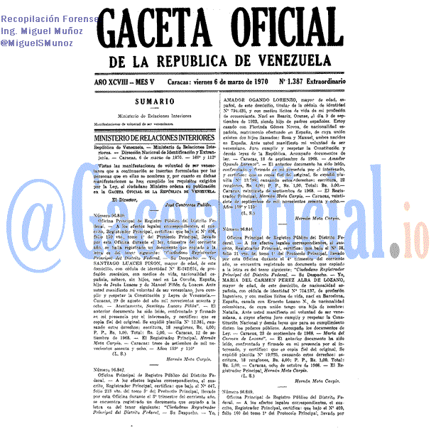 Gaceta Oficial 1387 del 6 Marzo 1970