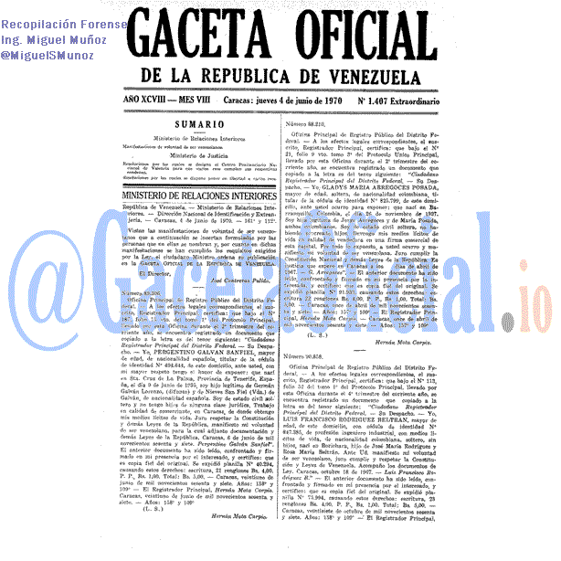 Gaceta Oficial 1407 del 4 Junio 1970