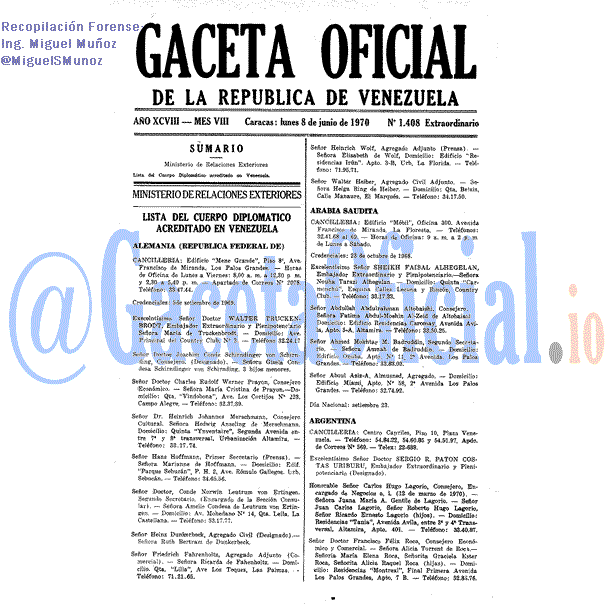 Gaceta Oficial 1408 del 8 Junio 1970
