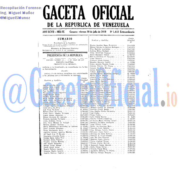 Gaceta Oficial 1413 del 10 Julio 1970
