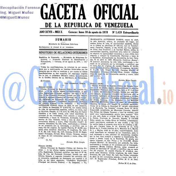 Gaceta Oficial 1419 del 10 Agosto 1970