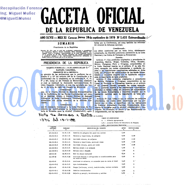 Gaceta Oficial 1431 del 10 Septiembre 1970