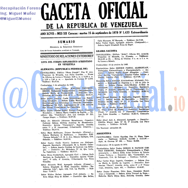 Gaceta Oficial 1433 del 15 Septiembre 1970
