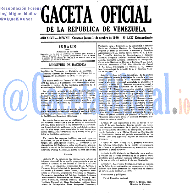 Gaceta Oficial 1437 del 1 Octubre 1970
