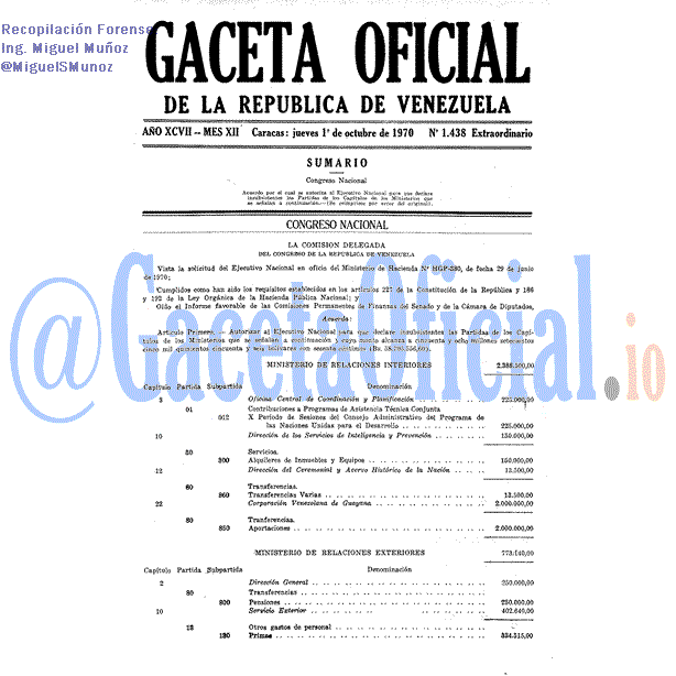 Gaceta Oficial 1438 del 1 Octubre 1970