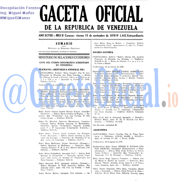 Gaceta Oficial 1442 del 13 Noviembre 1970