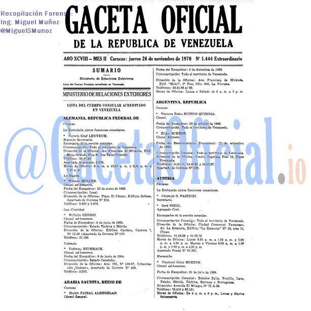Gaceta Oficial 1444 del 26 Noviembre 1970