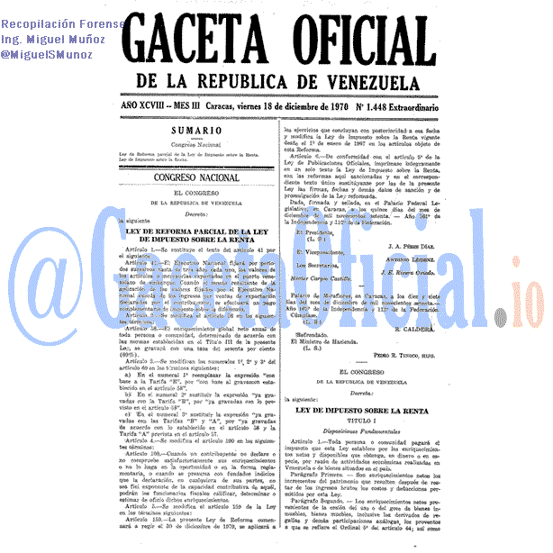Gaceta Oficial 1448 del 18 Diciembre 1970