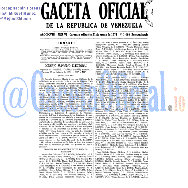 Gaceta Oficial 1460 del 31 Marzo 1971