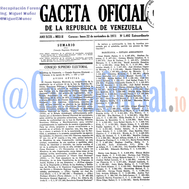 Gaceta Oficial 1492 del 22 Noviembre 1971
