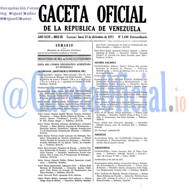 Gaceta Oficial 1496 del 12 Diciembre 1971