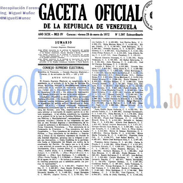 Gaceta Oficial 1507 del 28 Enero 1972