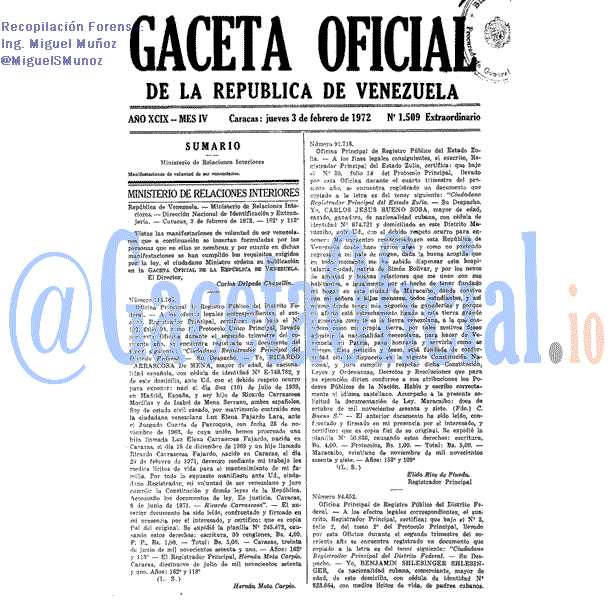 Gaceta Oficial 1509 del 3 Febrero 1972
