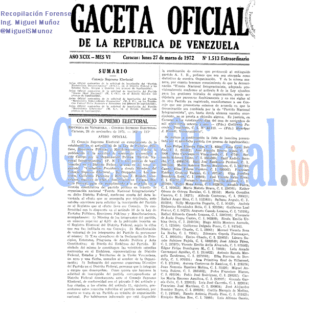 Gaceta Oficial 1513 del 27 Marzo 1972