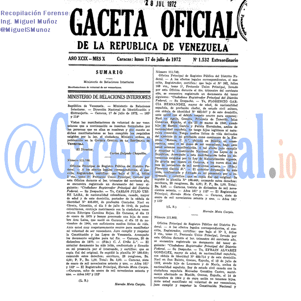Gaceta Oficial 1532 del 17 Julio 1972