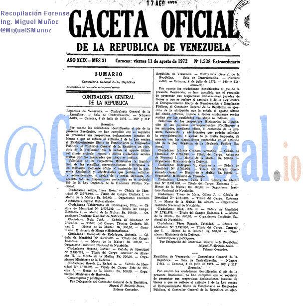 Gaceta Oficial 1538 del 11 Agosto 1972