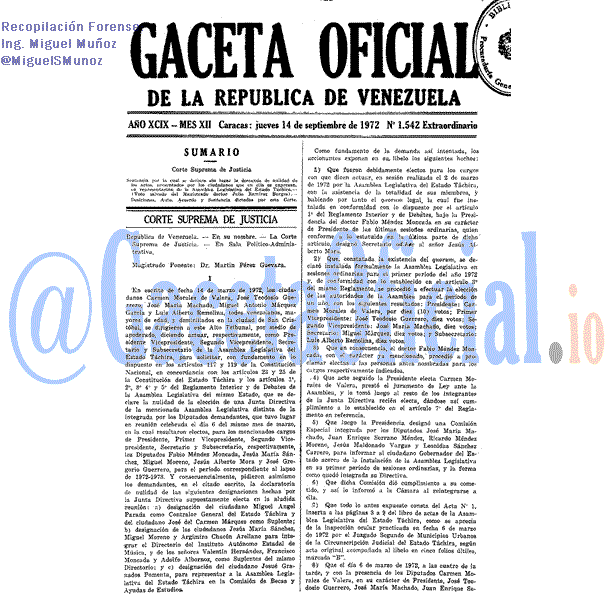 Gaceta Oficial 1542 del 14 Septiembre 1972