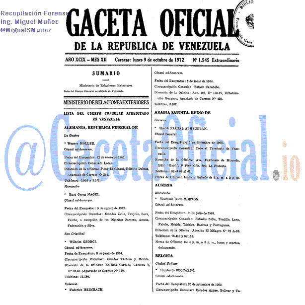 Gaceta Oficial 1545 del 9 Octubre 1972