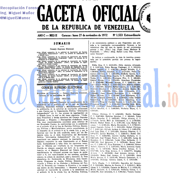 Gaceta Oficial 1553 del 27 Noviembre 1972