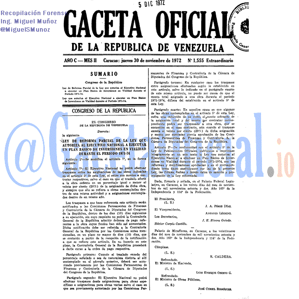 Gaceta Oficial 1555 del 30 Noviembre 1972