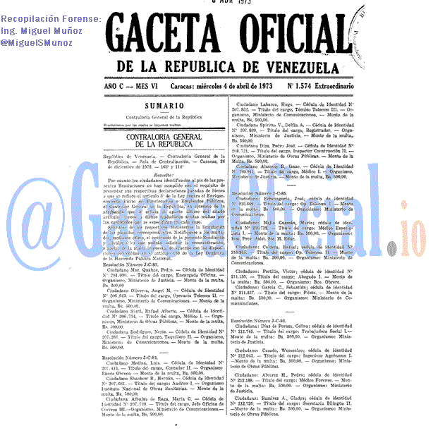 Gaceta Oficial 1574 del 4 Abril 1973