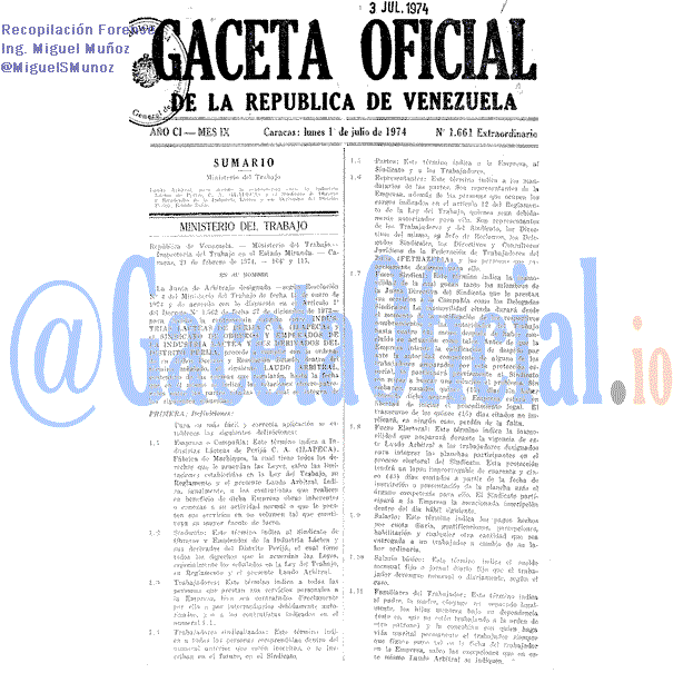 Gaceta Oficial 1661 del 1 Julio 1974