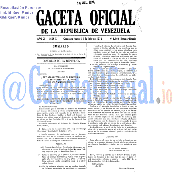 Gaceta Oficial 1664 del 11 Julio 1974