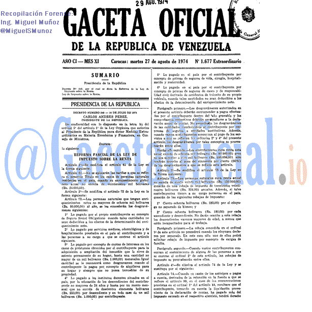 Gaceta Oficial 1677 del 27 Agosto 1974