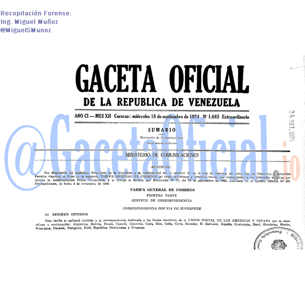 Gaceta Oficial 1685 del 18 Septiembre 1974