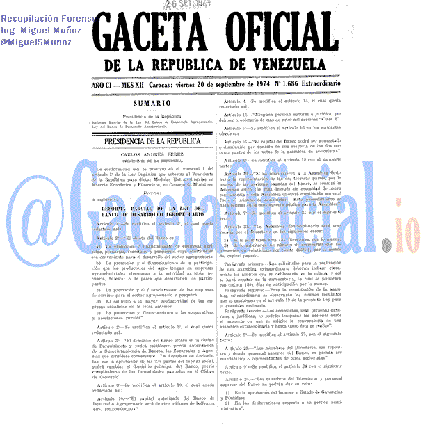 Gaceta Oficial 1686 del 20 Septiembre 1974