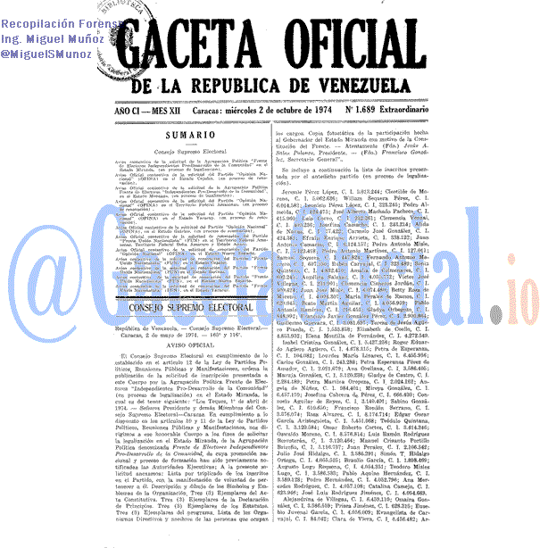 Gaceta Oficial 1689 del 2 Octubre 1974