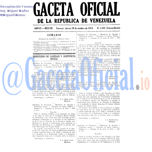 Gaceta Oficial 1695 del 10 Octubre 1974