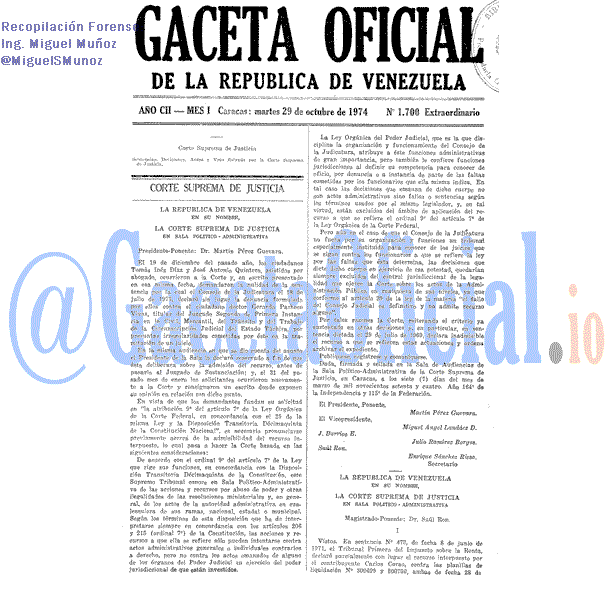 Gaceta Oficial 1700 del 29 Octubre 1974