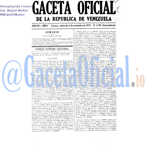 Gaceta Oficial 1704 del 6 Noviembre 1974