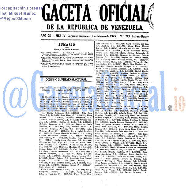 Gaceta Oficial 1723 del 19 Febrero 1975