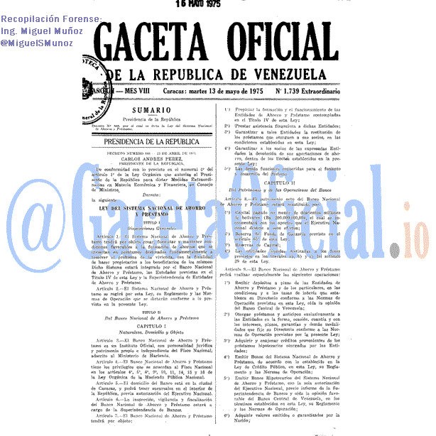 Gaceta Oficial 1739 del 13 Mayo 1975
