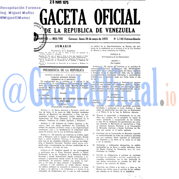 Gaceta Oficial 1748 del 26 Mayo 1975