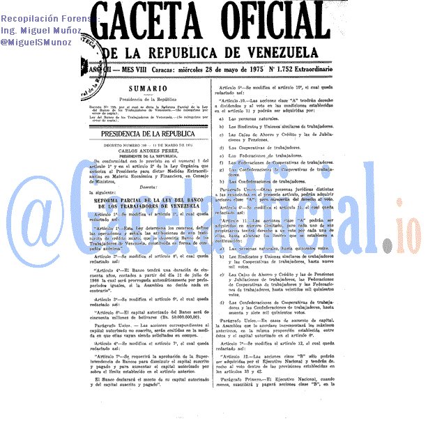 Gaceta Oficial 1752 del 28 Mayo 1975