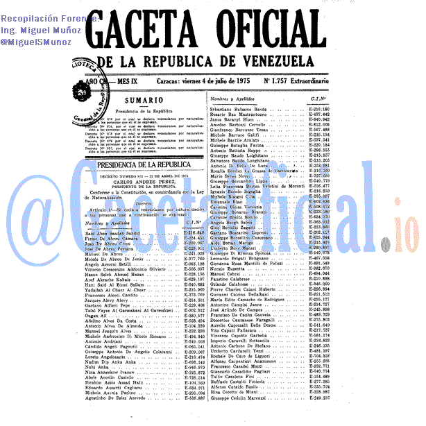 Gaceta Oficial 1757 del 4 Julio 1975