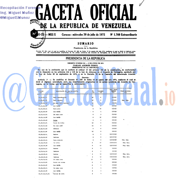 Gaceta Oficial 1760 del 30 Julio 1975