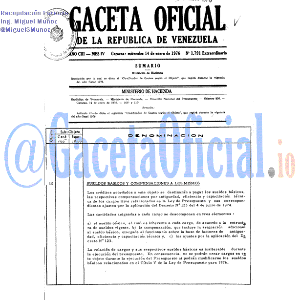 Gaceta Oficial 1791 del 14 Enero 1976