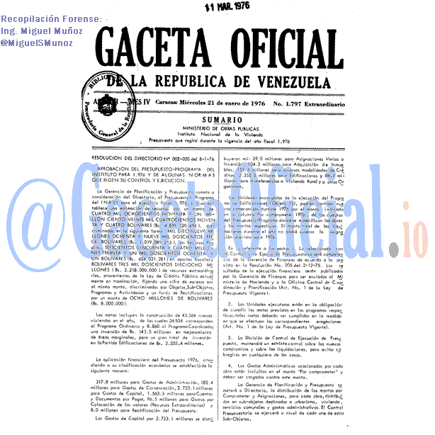 Gaceta Oficial 1797 del 21 Enero 1976