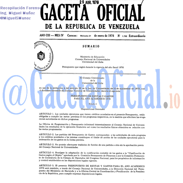Gaceta Oficial 1799 del 21 Enero 1976