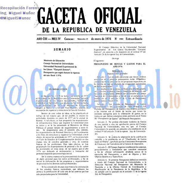 Gaceta Oficial 1801 del 21 Enero 1976