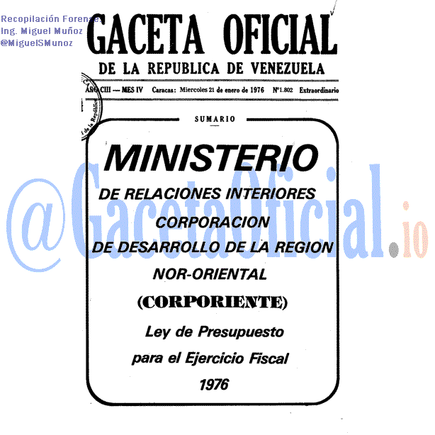 Gaceta Oficial 1802 del 21 Enero 1976