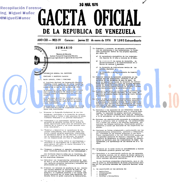 Gaceta Oficial 1805 del 22 Enero 1976