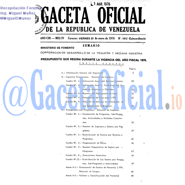 Gaceta Oficial 1812 del 23 Enero 1976